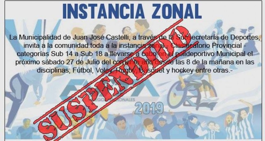 Suspenden la instancia zonal de los Juegos Evita