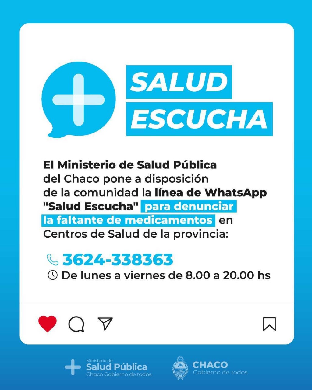 El Gobierno habilitó una línea de WhatsApp para garantizar el acceso a medicamentos en Centros de Salud