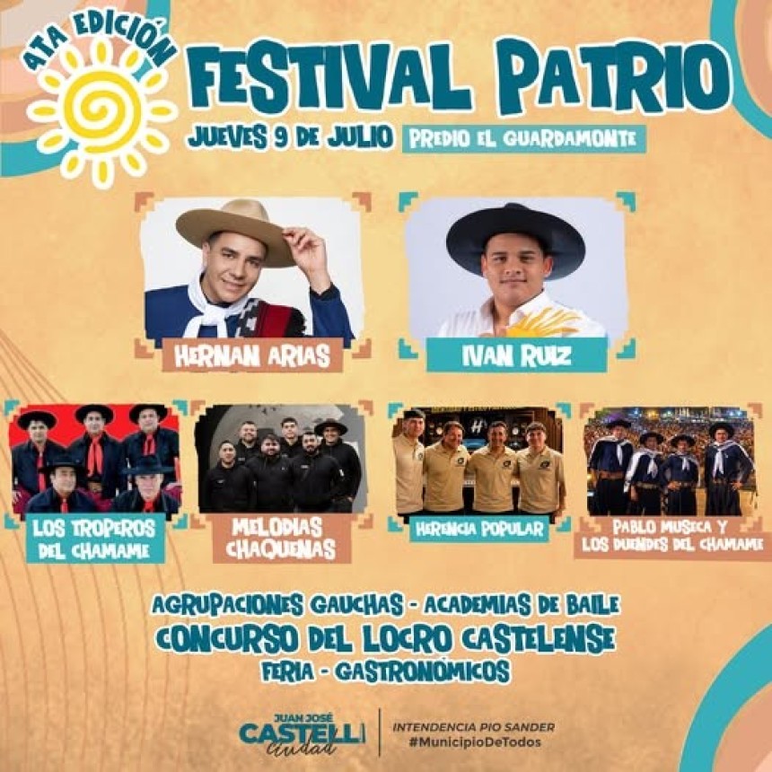 Artistas confirmados para la 4&ordf; Edici&oacute;n del Festival Patrio en Castelli